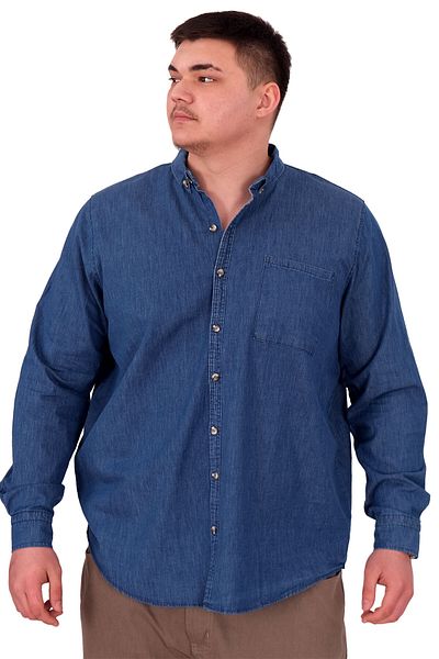 ModeXL Mode XL Plus Size Men's Long Sleeve Denim Shirt U24391 Blue
