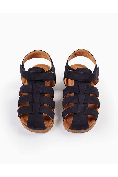 Ziddy Leather Strappy Sandals for Boys, Dark Blue
