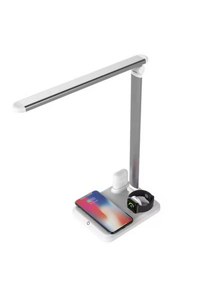 REDz Accessories 4 in 1 Lamp Charger Model X-1 with Wireless Charging, Apple compatible, Silver-White