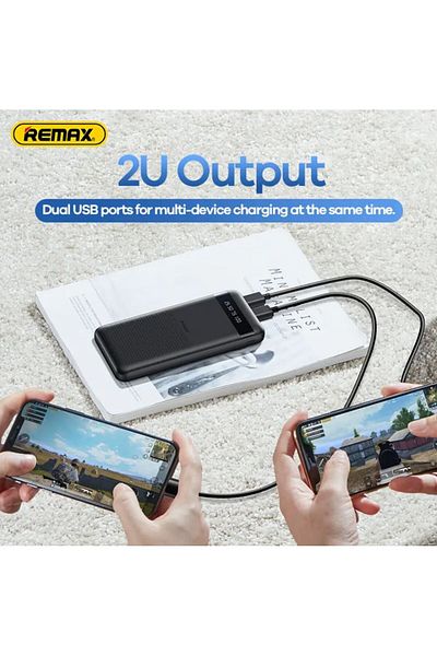 REDz Accessories Remax Rpp-10 Powerbank, 10,000mah Battery, 2 X Usb Type-c Microusb Ports, Led Display, Black
