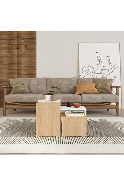 Mourah Home Kanta Modern Coffee Table Oak White Oak Multipurpose Oak - White - Oak
