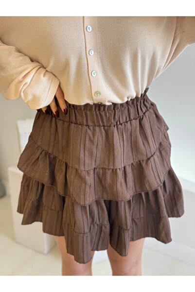 FEHUBLOOM Brown Layered Skirt with Shorts