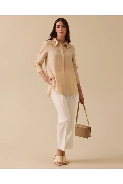 SEÇİL Seçil Women's Stone Embroidered Collar Detailed Shirt 10002511510004
