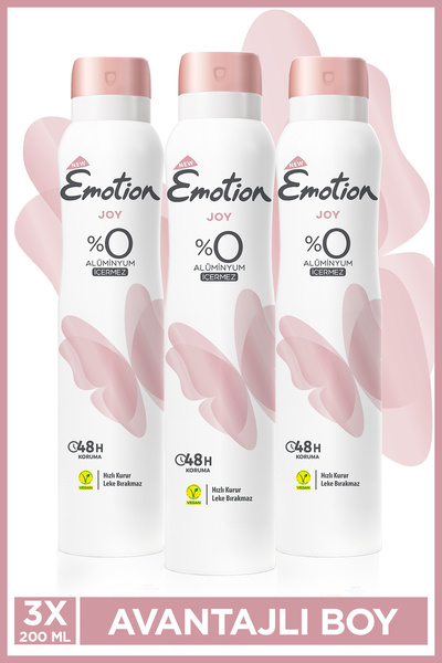Emotion Joy Kadın Vegan Deodorant 3x200 Ml Hızlı Kurur,Leke Bırakmaz