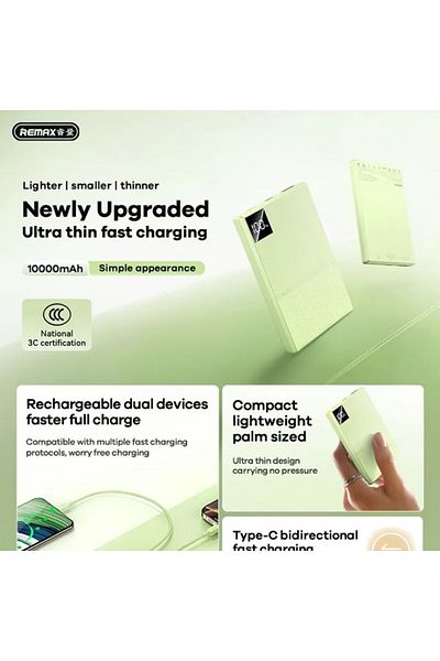 REDz Accessories Powerbank Remax Fp-8, 10,000mah Battery, Usb Type-c, Power 22.5w, Led Display, Green