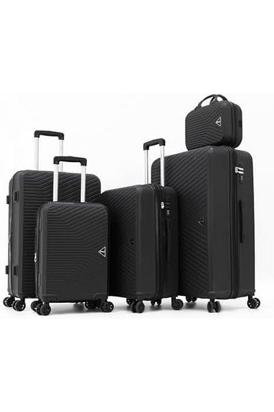 AMERICAN FLYER Abs Trolley Luggage Set 5pcs.84/321/4tr Bc-black, With Double Spinner Wheels And Tsa Lock