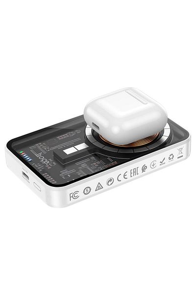 REDz Accessories Mini Powerbank Battery, Magsafe 5000mah, Wireless Charging, Hoco Q10, Magnetic, White