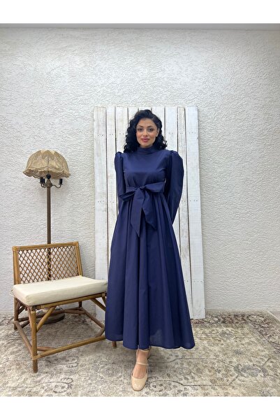 KÜÇÜĞÜM BUTİK Φόρεμα Hijab Navy Blue Big Bow Poplin Flared