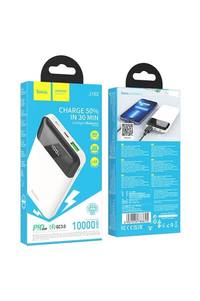 REDz Accessories Εξωτερική μπαταρία Hoco J102, γρήγορη φόρτιση, 10.000 mAh, PD 20W, QC 3.0, Cool Figure, λευκό