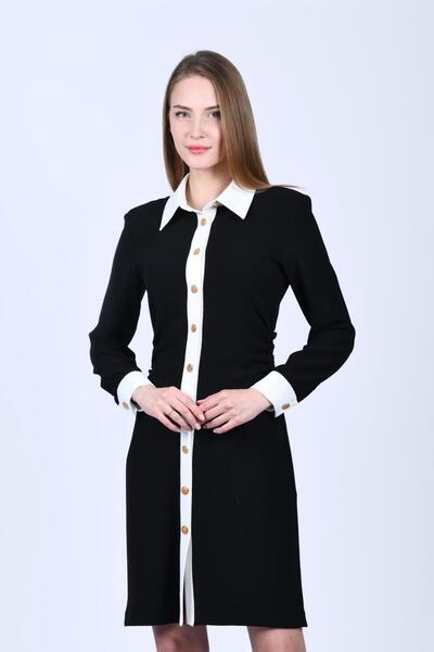 la luce Siyah Krep Gömlek Elbise - QE326