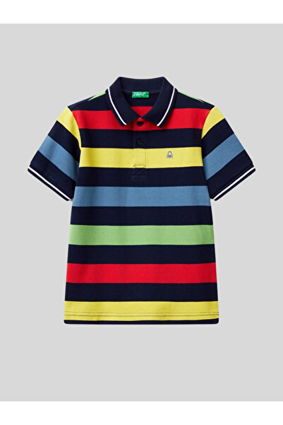 Benetton Чоловіча дитяча смугаста поло-футболка 6-14 років, синя