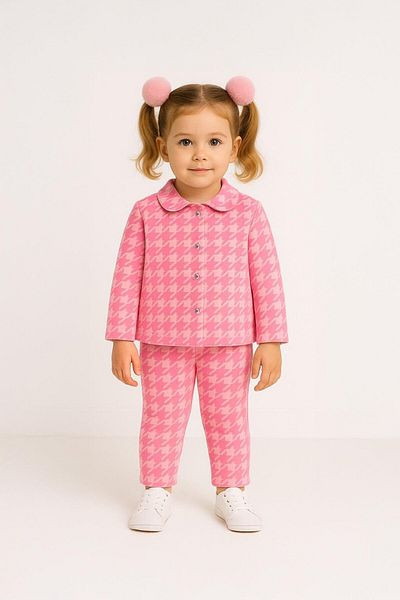LUESS Girl's Houndstooth Patterned Lycra Top and Bottom Set (3-4 Years 8-9 Years)