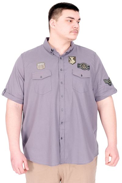 ModeXL Mode XL Ανδρικό πουκάμισο μεγάλου μεγέθους με διπλό κάλυμμα τσέπης Gabardine U25601 Σκούρο γκρι