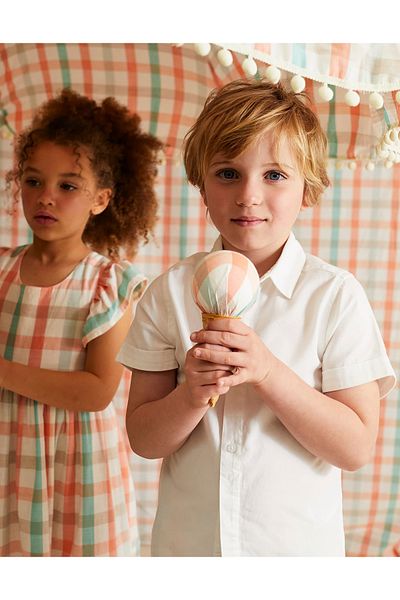 Ziddy Short Sleeve Cotton Shirt for Boys 'B&S', White