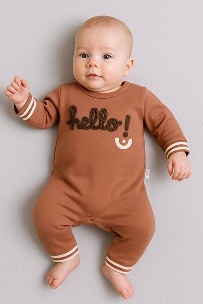 Babydonat Hello Nakışlı % 100 Pamuk Erkek Bebek Tulum