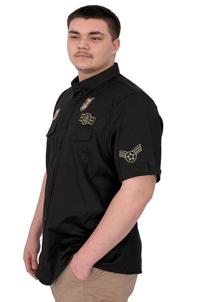 ModeXL Mode XL Large Size Men's Shirt Double Pocket Flap Gabardine U25601 Black