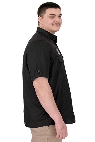 ModeXL Mode XL Large Size Men's Shirt Double Pocket Flap Gabardine U25601 Black