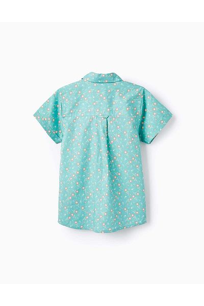 Ziddy Floral Cotton Shirt for Boys, Aqua Green