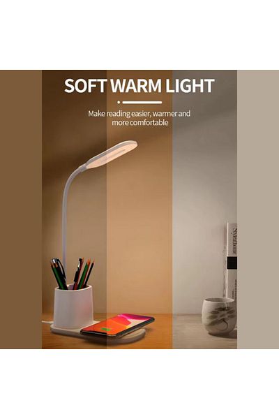 REDz Accessories 10W Wireless Charging Lamp, Pen Holder, Model G-N15, 3 Light Modes, White
