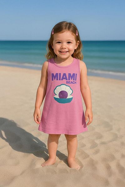 LUESS Girl's 100% Cotton Printed Terry Dress - Pink (3-4 Years - 8-9 Years)