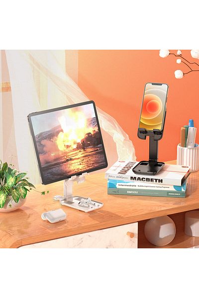 REDz Accessories Hoco S28 Desk Stand, for Phone and Tablet, Adjustable, Compact, Silicone Protection, Metal, White