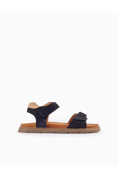 Ziddy Leather Sandals for Boys, Dark Blue/Beige
