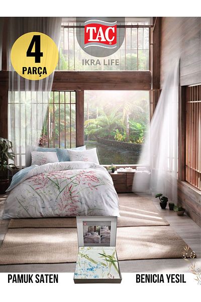 Taç Benicia Green V1 Double Satin Duvet Cover Set