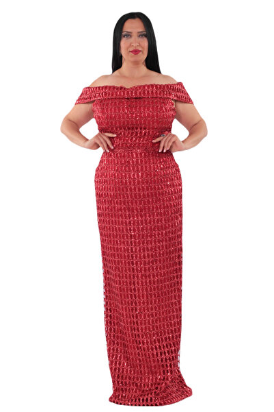 aşkın göksu Kırmızı Straplez Düşük Kol Sim Kafesli Kadın Abiye