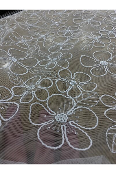 METERİAL Мереживна тканина з блискучим білим квітковим візерунком - 135 см | ...