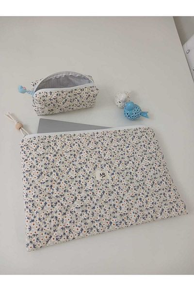 M&B Cream Daisy Pattern Laptop-Pencil Case 10-11-12 Inch