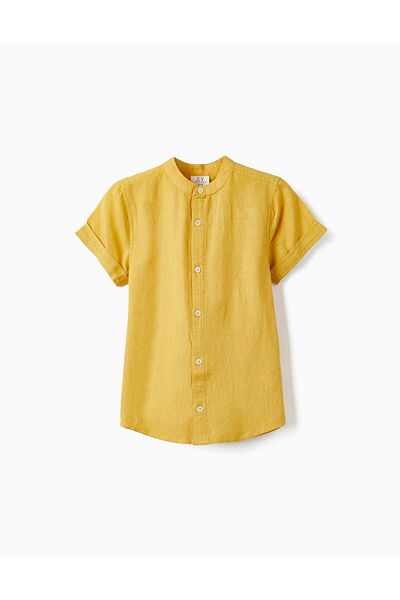 Ziddy Short Sleeve Shirt with Linen for Boys, Yellow