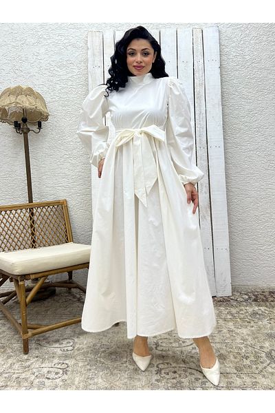 KÜÇÜĞÜM BUTİK Φόρεμα Hijab Λευκό Μεγάλο Φιόγκο Ποπλίνα Φαρδύ