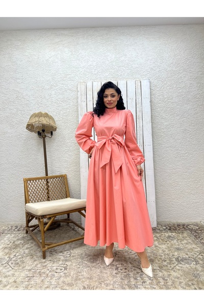 KÜÇÜĞÜM BUTİK Hijab Yavruağzı Big Bow Poplin Flared Dress