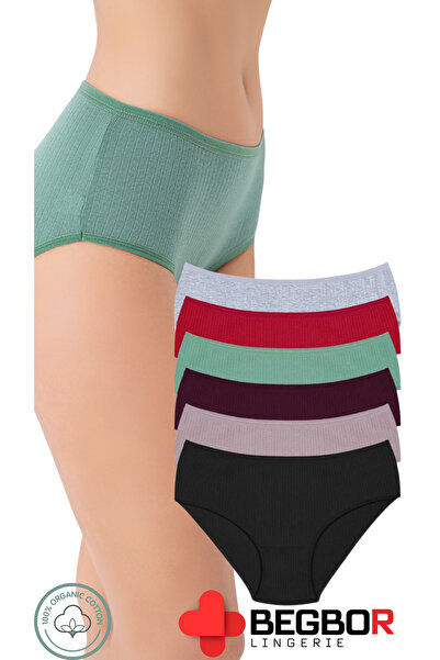 BEGBOR LİNGERİE 6' LI KADIN SET YÜKSEK BEL FİTİLLİ FLAMLI PAMUK BATO KÜLOT