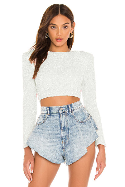 AFR CLOTHES Gece Şıklığı Için Işıltılı ,tasarım.kadın Beyaz Vatkalı Payet Crop Top,