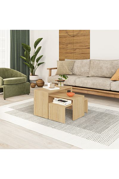 Mourah Home Kanta Modern Coffee Table Oak Multipurpose Oak