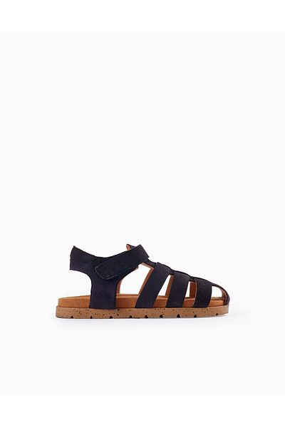 Ziddy Leather Strappy Sandals for Boys, Dark Blue