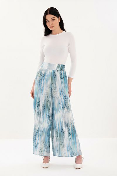 Guzella Premium Patterned Wide Leg High Waist Palazzo Pantalon