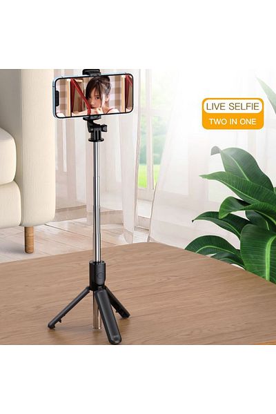 REDz Accessories Stick selfie trepied, XO-SS09, extensibil cu 5 segmente, telecomandă Bluetooth, rotativ, negru