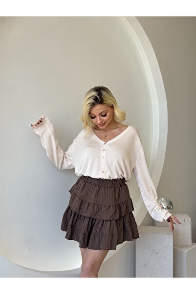 FEHUBLOOM Brown Layered Skirt with Shorts