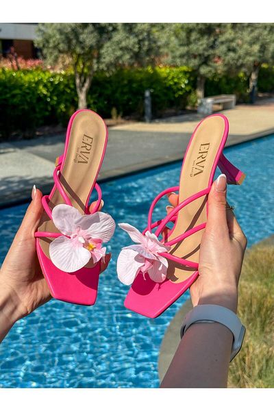 ERVANIN BUTİĞİ Fuchsia Skin (Bella) Orchid Heeled Slippers