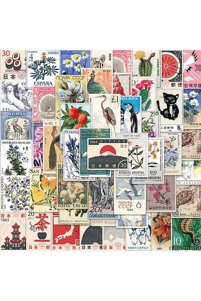 Choice 50PCS 50pcs Retro Stamp Art Stickers Vintage Aesthetic Cartoon Decals For Laptop Luggage Skateboard