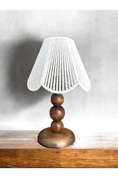 KorFam Makramee Handmade Bohemian Wooden Legs Rustic Lampshade Bedroom Living Room Cafe
