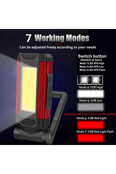 XIWANGFIRE 2200mah 1pc Red Magnetic Cob Work Light Usb Rechargeable Led Flashlight Portable Lantern Camping Lig
