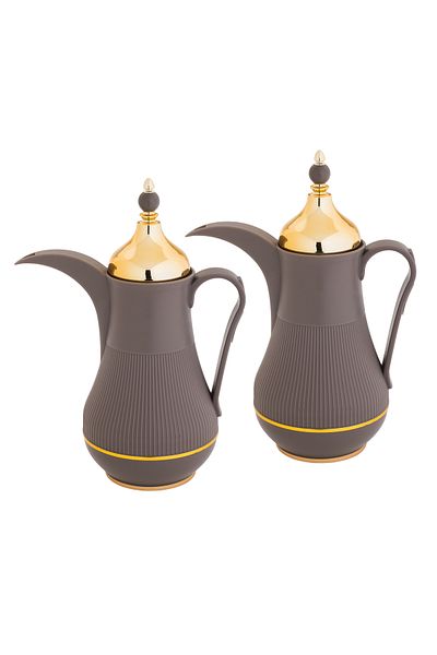 Alaska Alaska Dallah Thermos Set, 2 Pieces, Brown with Gold, 1 Liter Capacity