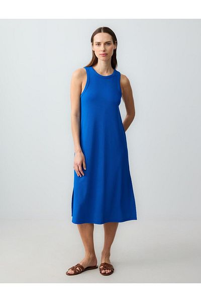 Jimmy Key Cobalt Relaxed Fit Sleeveless Crew Neck Knitted Midi Dress