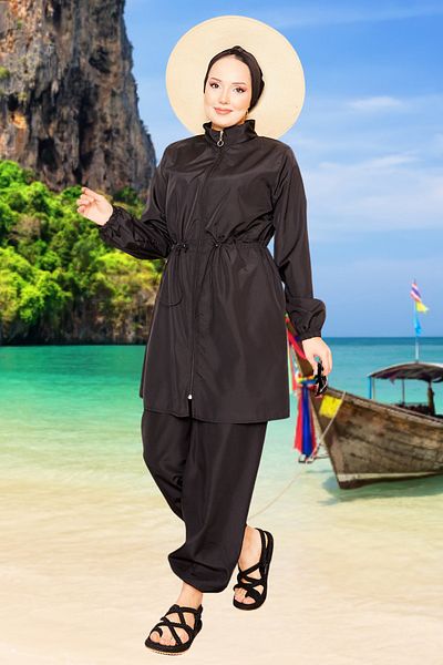 dilber fashion Bone and Bag Gift Gathered Waist Hijab Swimsuit Set