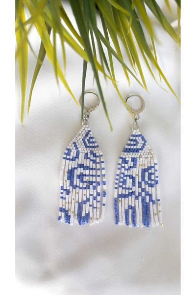 ZeynDesign Miyuki Geometric Pattern Blue and White Shades Earrings
