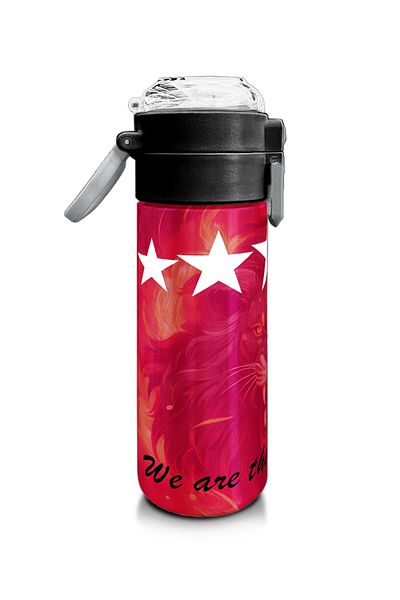 Coral High Kids Yellow Red 5 Star Lion Fan Patterned Steel Thermos with Straw and Direct Drinking 500