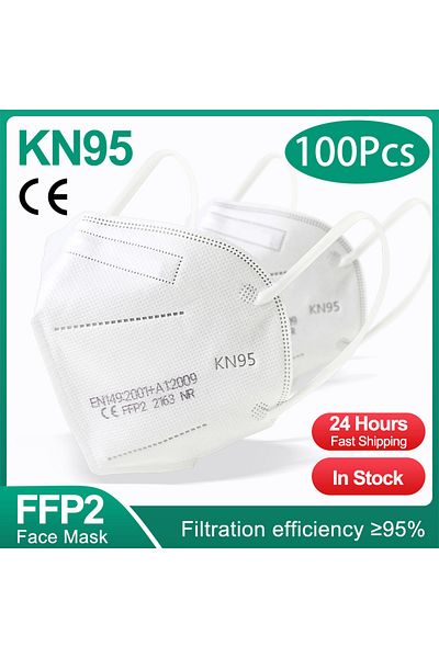 YUKUI 100 قطعة بيضاء - KN95 10-200 قطعة من أقنعة الوجه fpp2 السوداء KN95 معتمدة من CE FFP2 قناع الوجه kn95